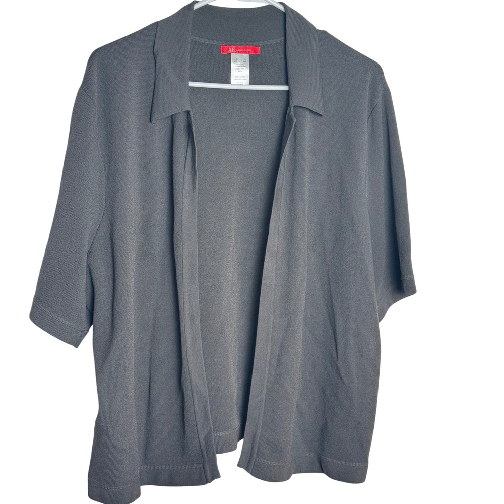 Anne Klein Women's XL Gray Short Sleeve Collared‎ Knit Cardigan Top Business